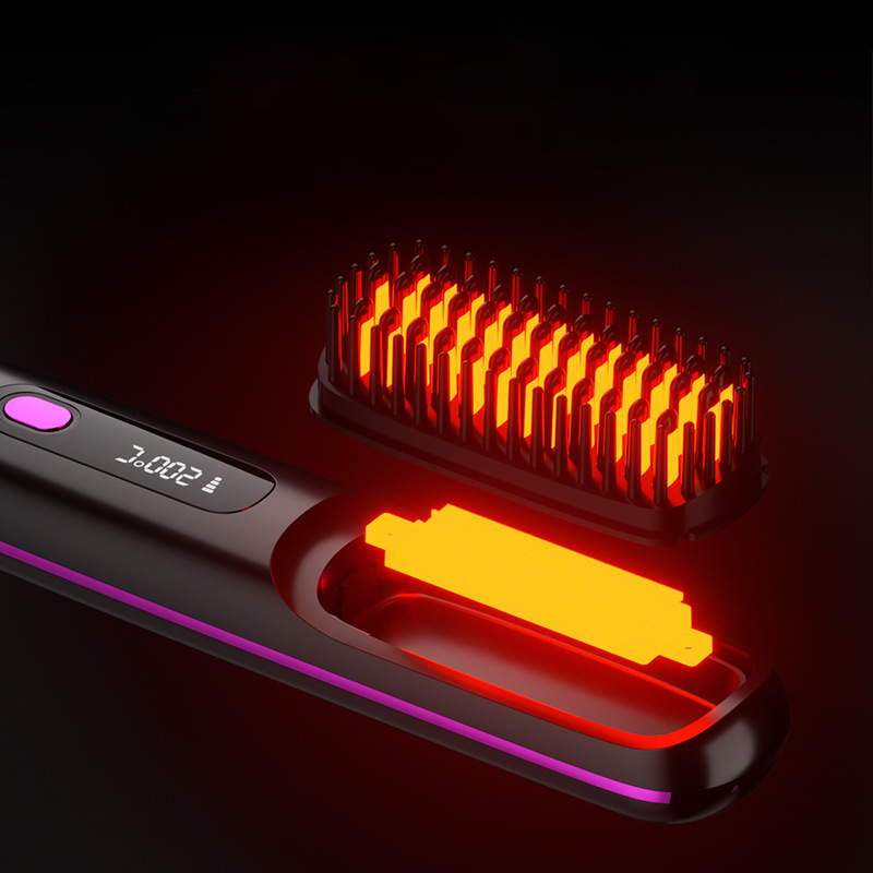 Ceramic Heated Cordless Portable Curling Straightening Brush