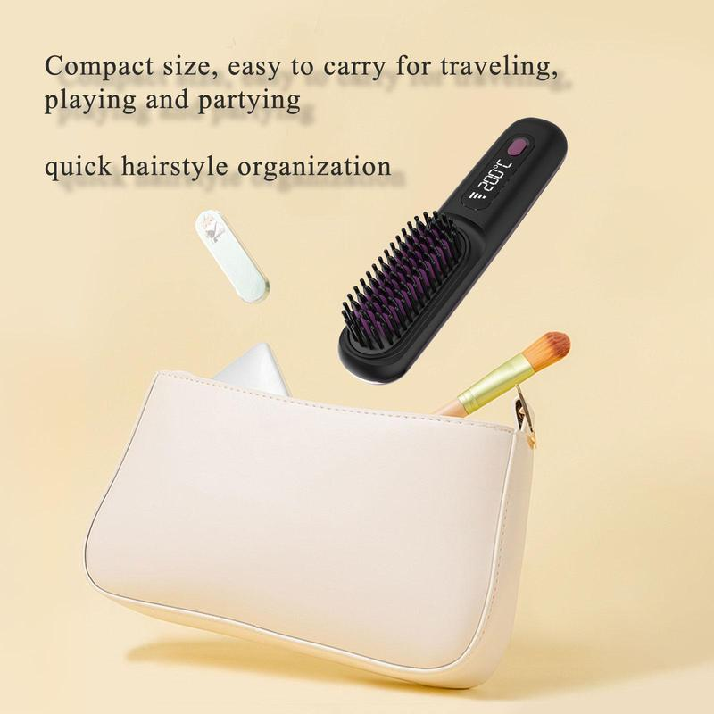 Ceramic Heated Cordless Portable Curling Straightening Brush