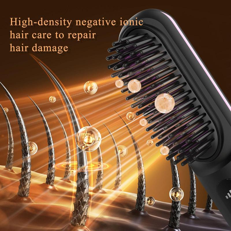Ceramic Heated Cordless Portable Curling Straightening Brush