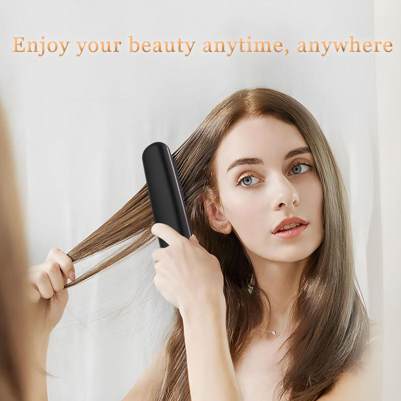Ceramic Heated Cordless Portable Curling Straightening Brush