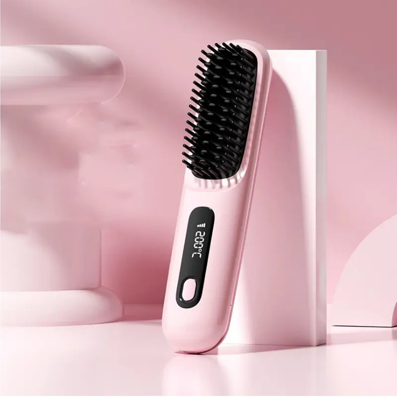 Ceramic Heated Cordless Portable Curling Straightening Brush
