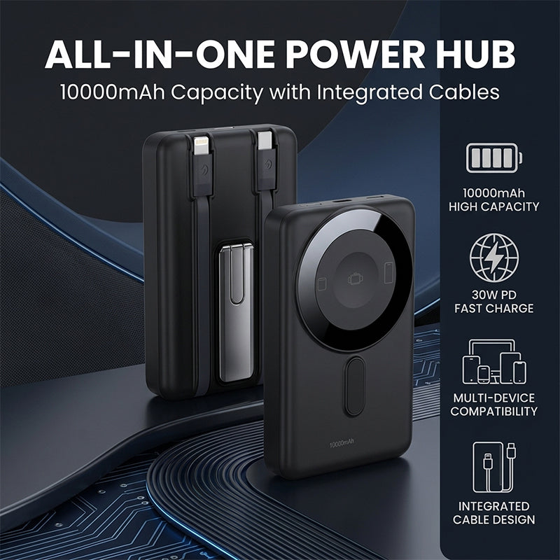 Magnetic Wireless Portable Power Bank with Built-in Cable