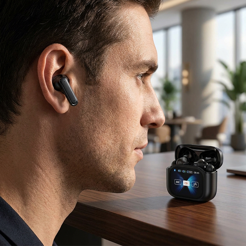 Bluetooth Noise-Cancelling Earbuds with Color Touchscreen