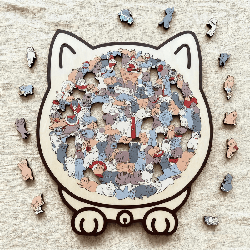 135-Piece Cat-Shaped Wooden Puzzle