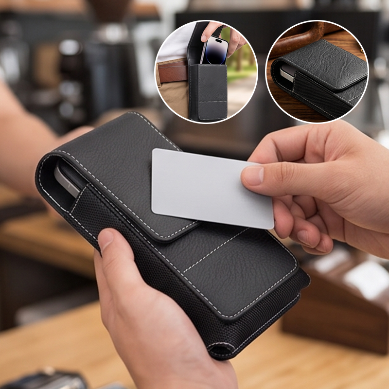 Men's PU Leather Belt Pouch with Card Slot