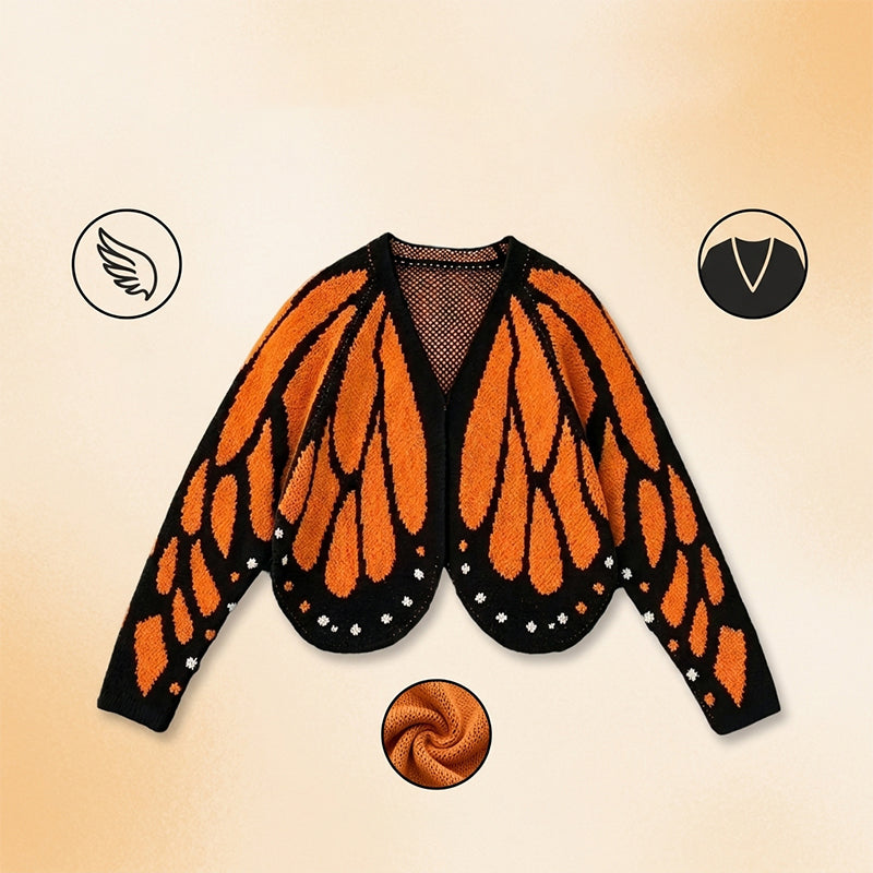 Monarch Butterfly V-Neck Knitted Cardigan