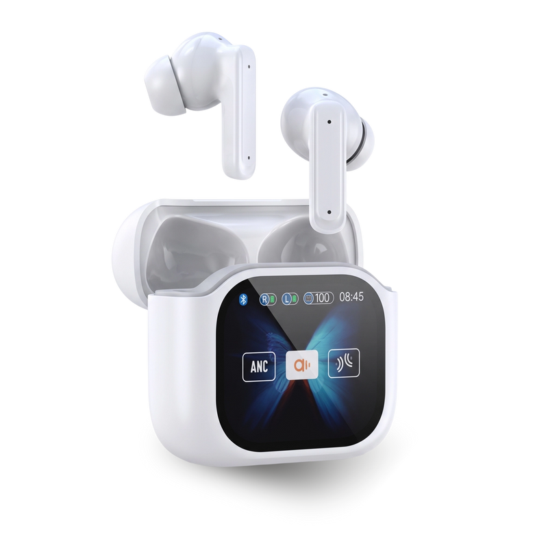 Bluetooth Noise-Cancelling Earbuds with Color Touchscreen
