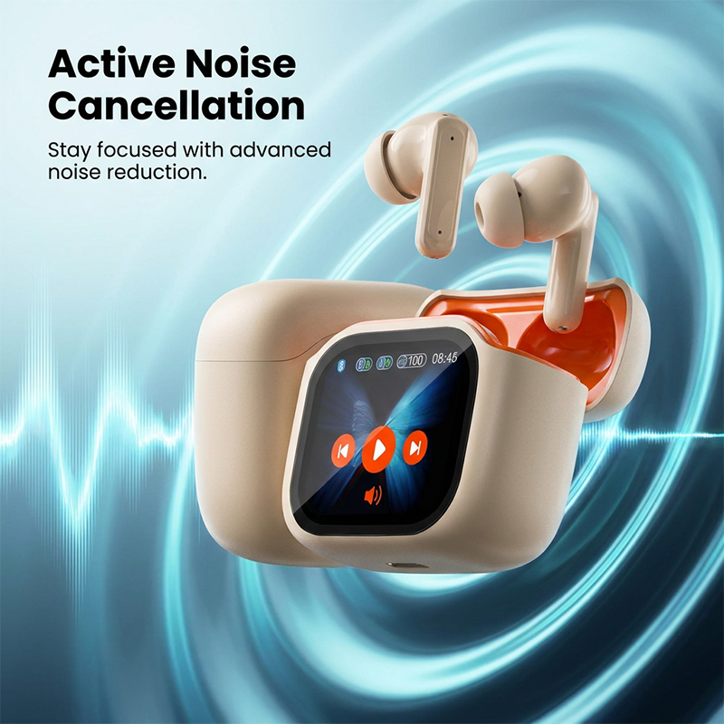 Bluetooth Noise-Cancelling Earbuds with Color Touchscreen