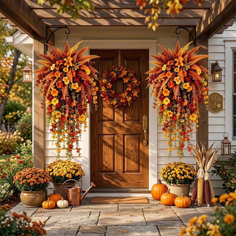 Festive Autumn Harvest Hanging Floral Basket