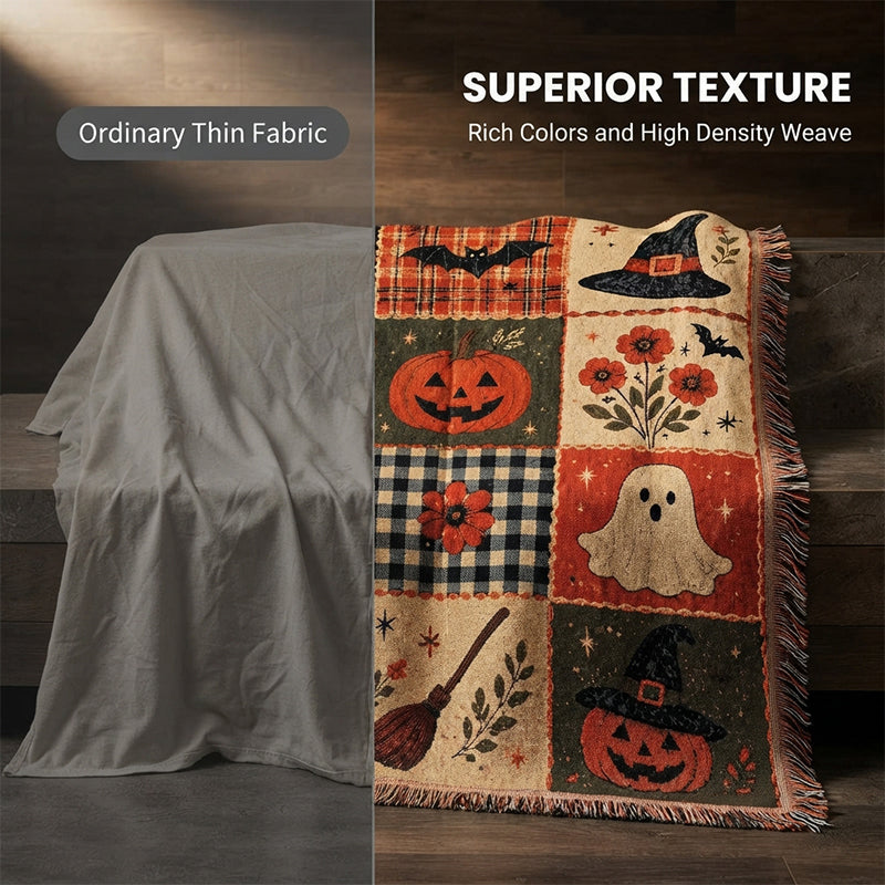 Halloween Patchwork Tassel Woven Blanket