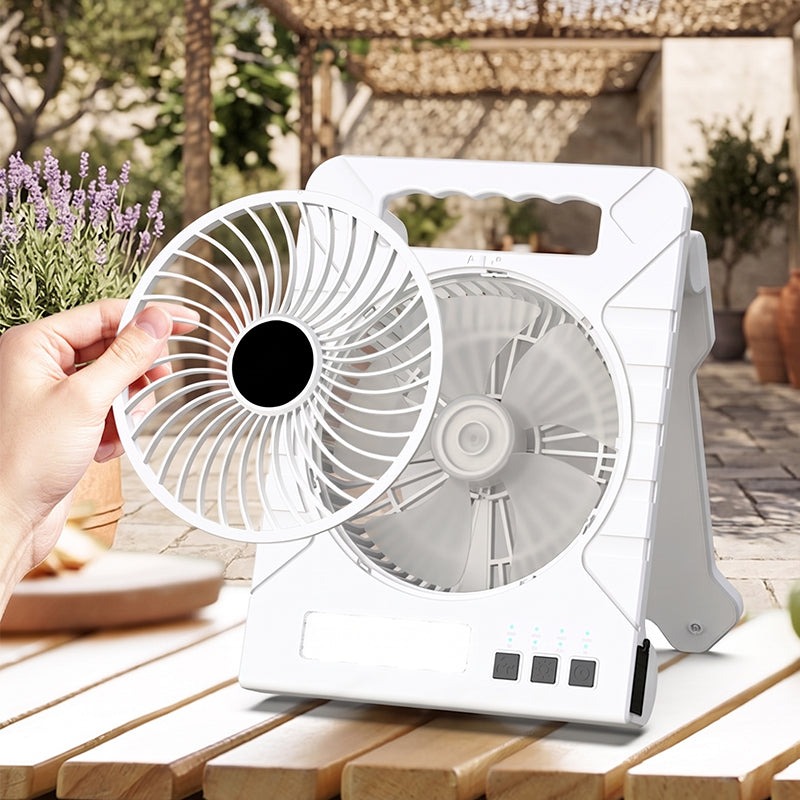 Portable Solar Charging Fan with LED Light