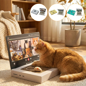 Cute Laptop Cat Scratching Board with Mouse Toy