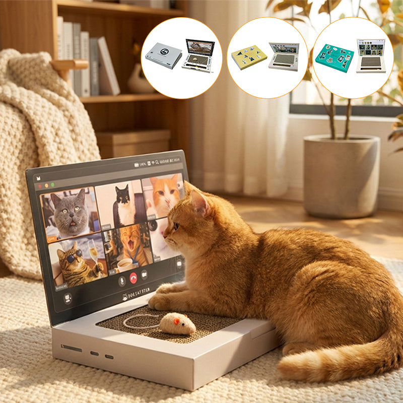 Cute Laptop Cat Scratching Board with Mouse Toy