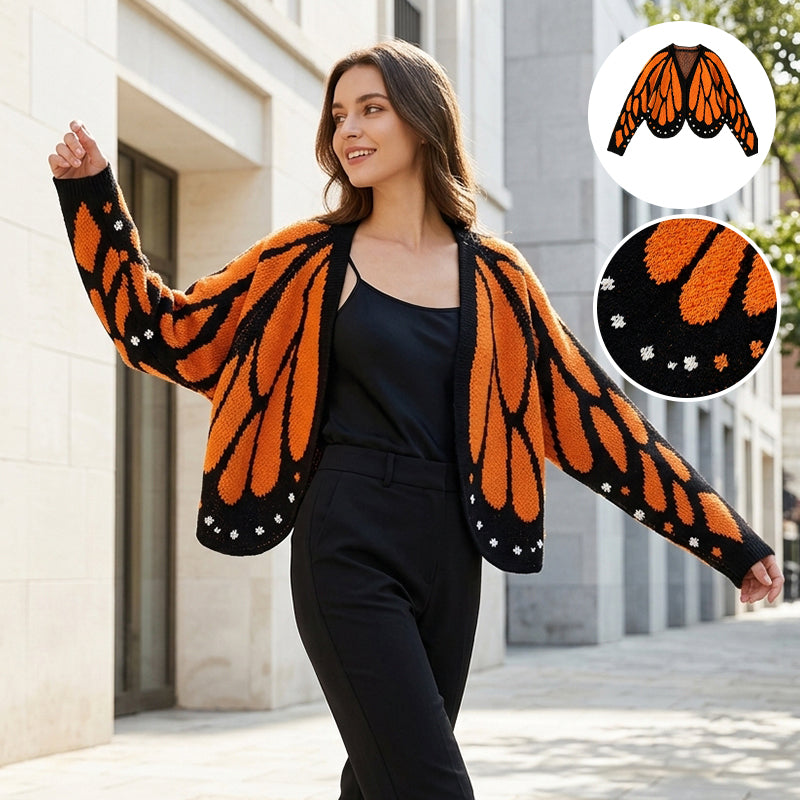 Monarch Butterfly V-Neck Knitted Cardigan