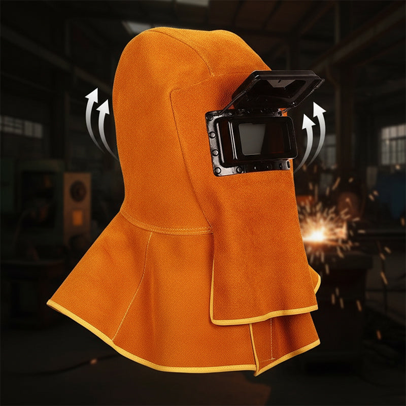 Heavy-Duty Cowhide Welding Hood with Flip-Up Lens