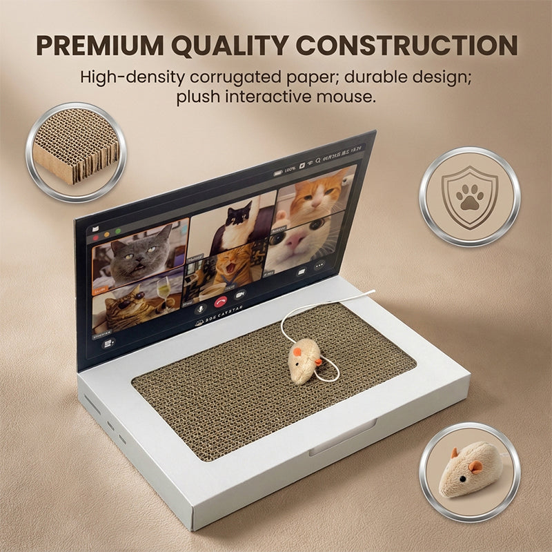 Cute Laptop Cat Scratching Board with Mouse Toy