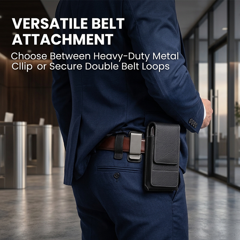 Men's PU Leather Belt Pouch with Card Slot