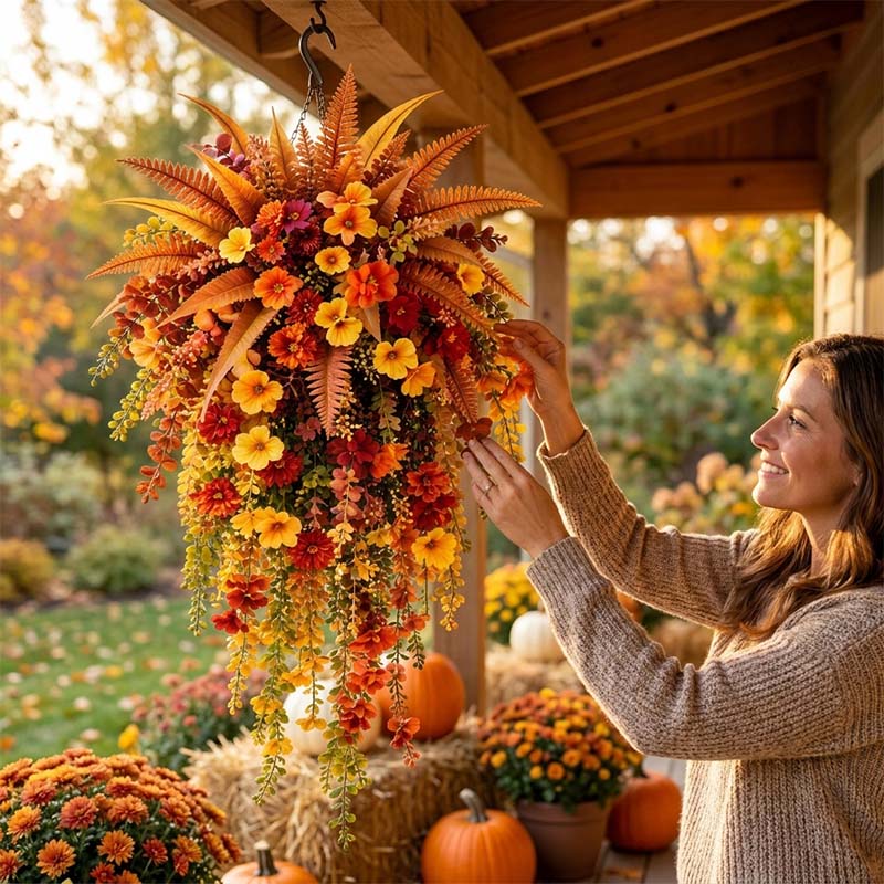 Festive Autumn Harvest Hanging Floral Basket