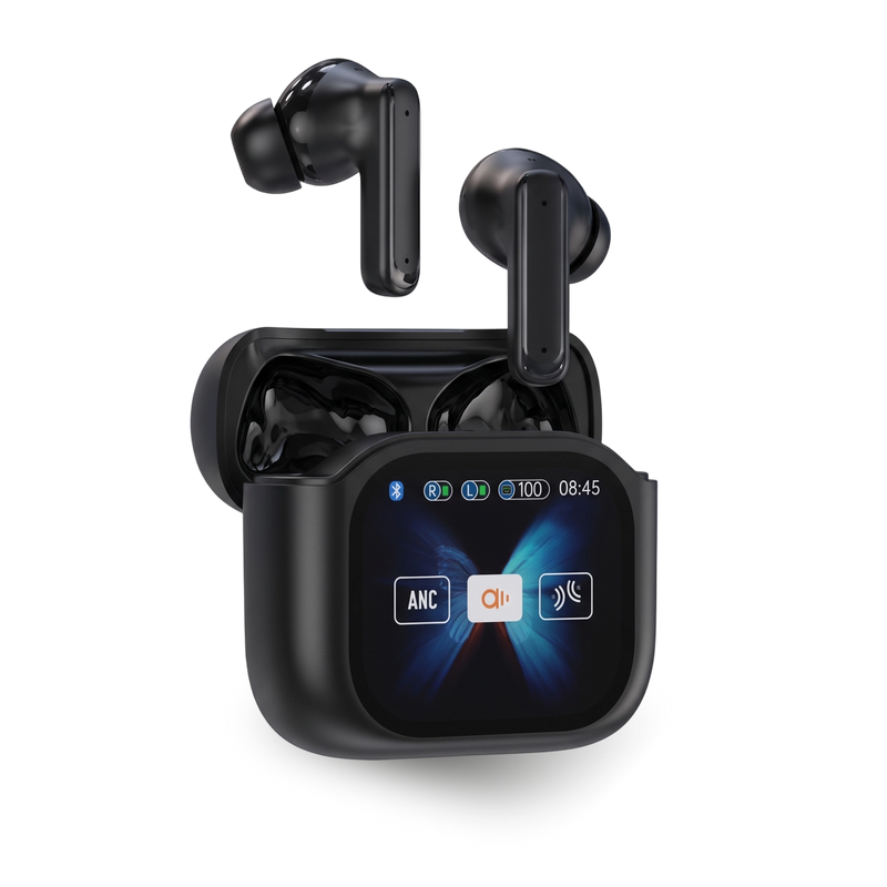 Bluetooth Noise-Cancelling Earbuds with Color Touchscreen