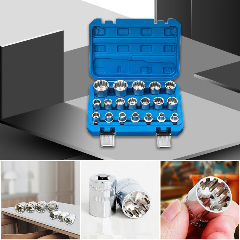 19-piece set of 12-point plum tooth socket head