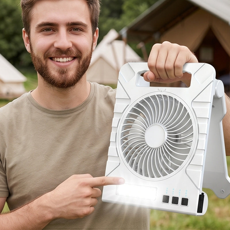 Portable Solar Charging Fan with LED Light