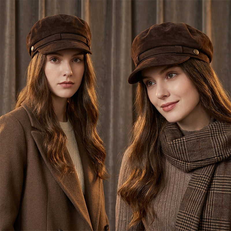 Women's Suede Beret Hat with Adjustable Fit