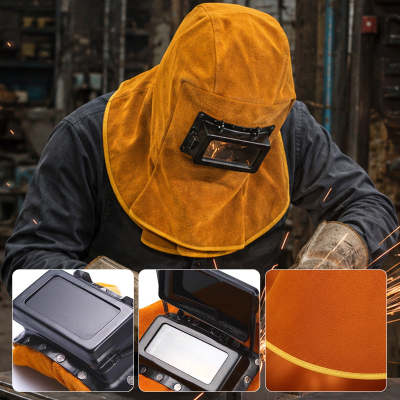 Heavy-Duty Cowhide Welding Hood with Flip-Up Lens