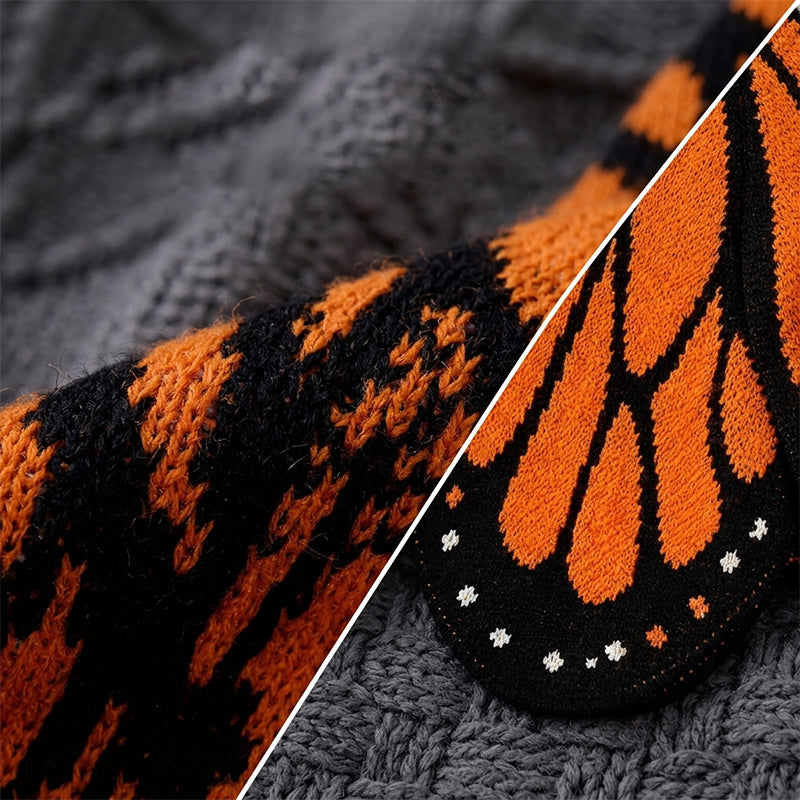 Monarch Butterfly V-Neck Knitted Cardigan