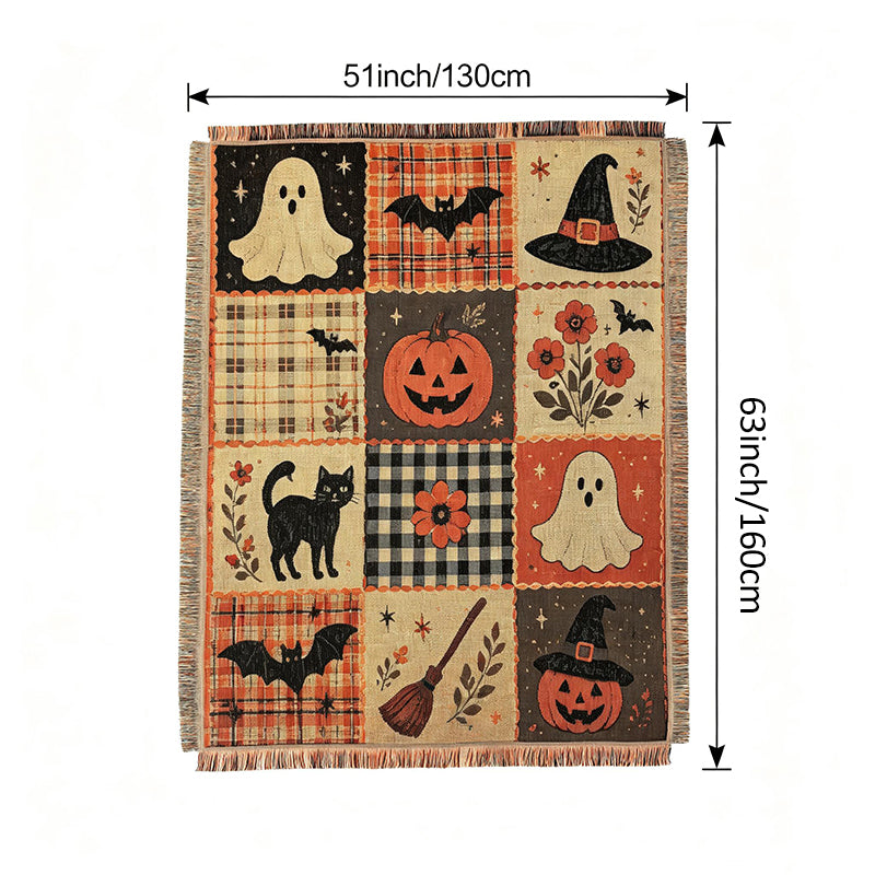 Halloween Patchwork Tassel Woven Blanket