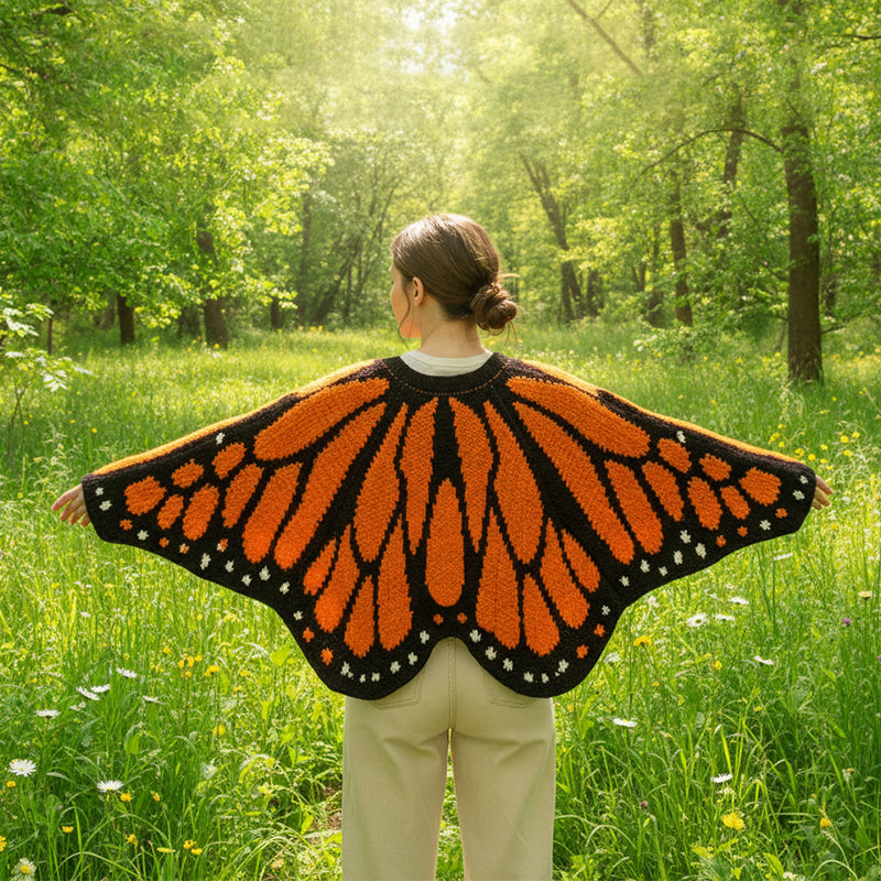 Monarch Butterfly V-Neck Knitted Cardigan