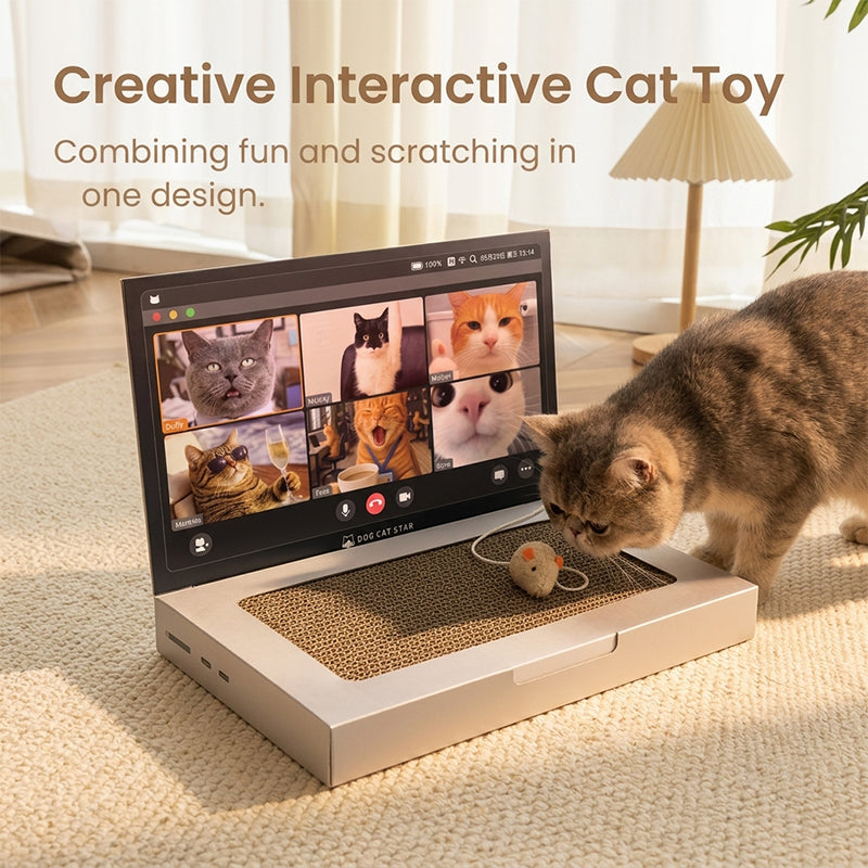 Cute Laptop Cat Scratching Board with Mouse Toy
