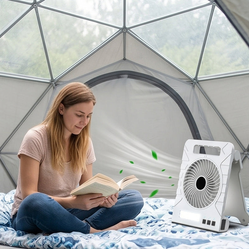 Portable Solar Charging Fan with LED Light