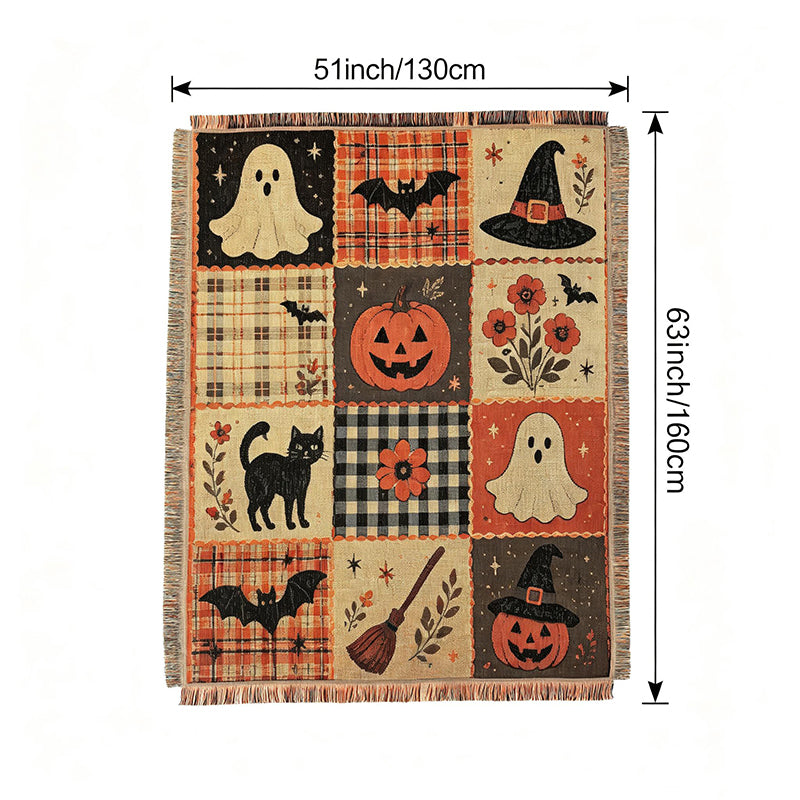 Halloween Patchwork Tassel Woven Blanket
