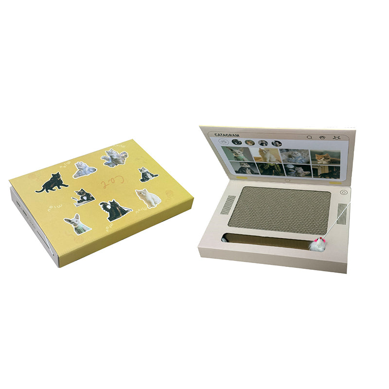 Cute Laptop Cat Scratching Board with Mouse Toy