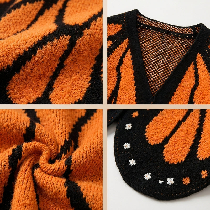 Monarch Butterfly V-Neck Knitted Cardigan