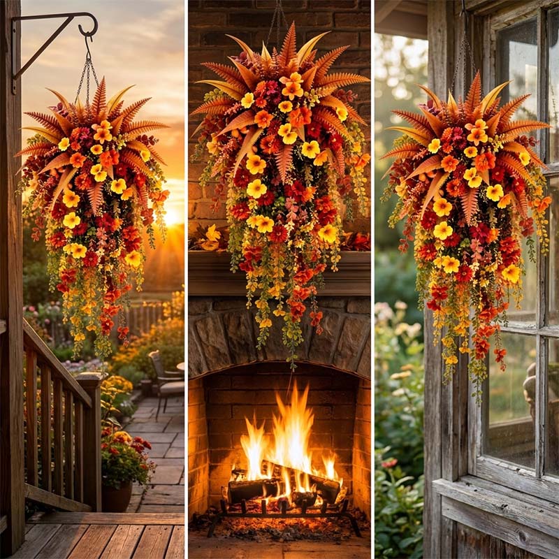 Festive Autumn Harvest Hanging Floral Basket