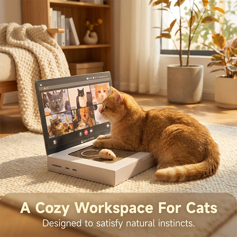 Cute Laptop Cat Scratching Board with Mouse Toy
