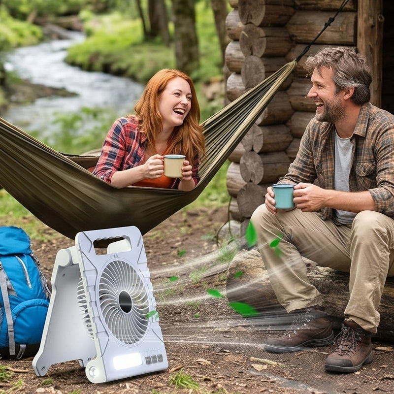 Portable Solar Charging Fan with LED Light