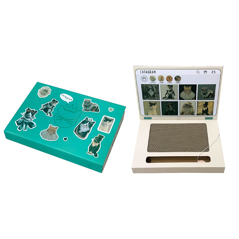Cute Laptop Cat Scratching Board with Mouse Toy
