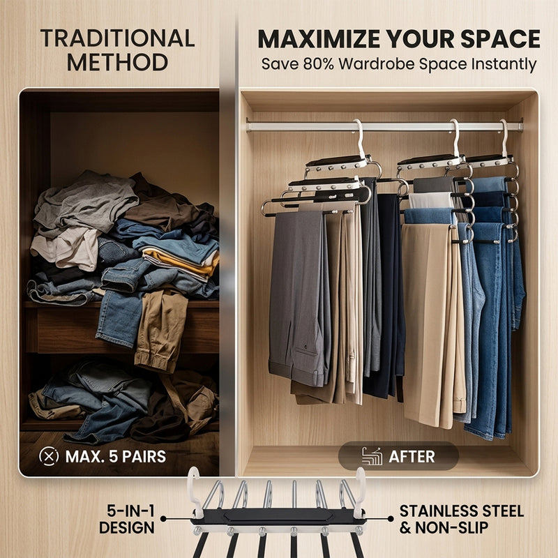 Multifunctional Non Slip Pants Hanger Organizer