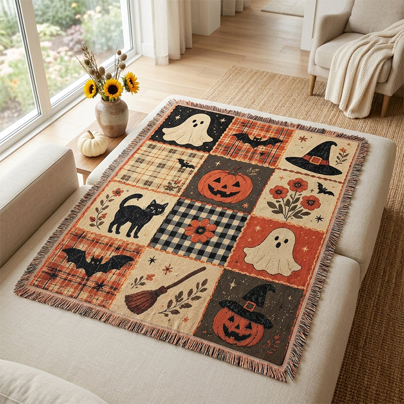Halloween Patchwork Tassel Woven Blanket