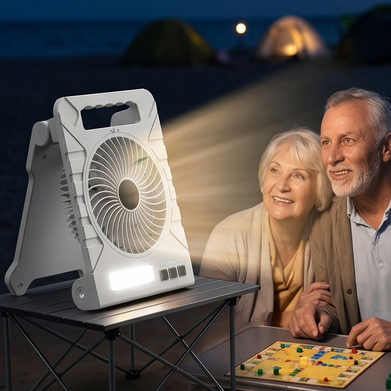 Portable Solar Charging Fan with LED Light