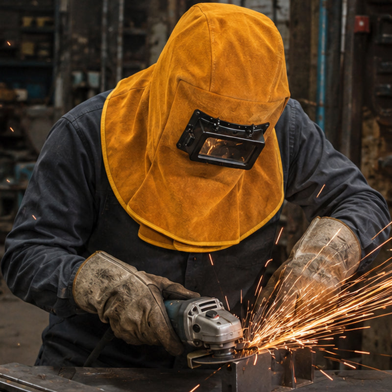 Heavy-Duty Cowhide Welding Hood with Flip-Up Lens