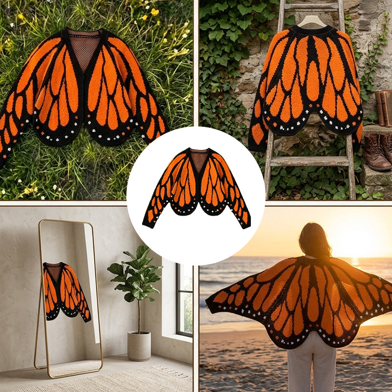Monarch Butterfly V-Neck Knitted Cardigan
