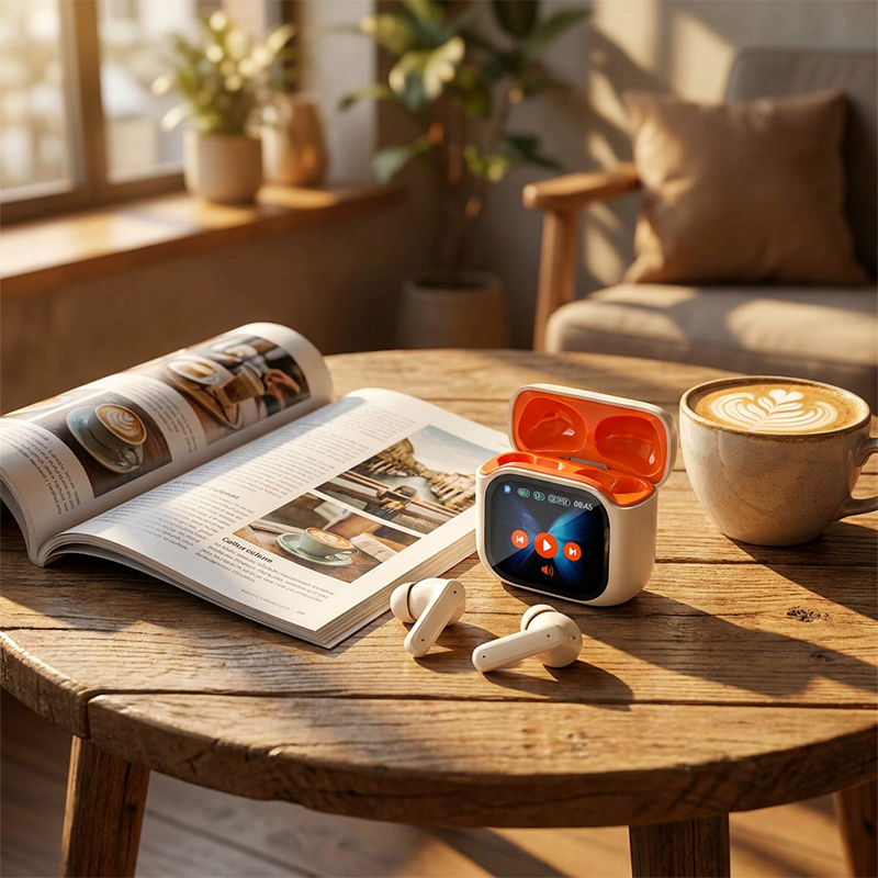 Bluetooth Noise-Cancelling Earbuds with Color Touchscreen