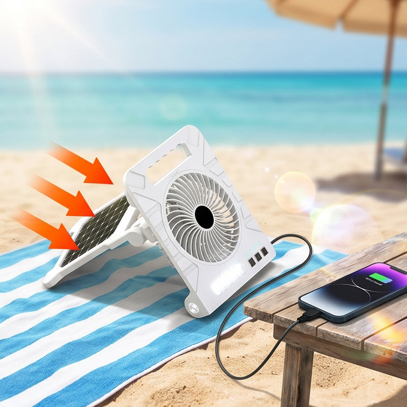 Portable Solar Charging Fan with LED Light