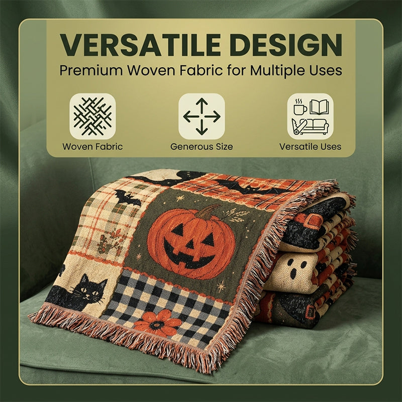 Halloween Patchwork Tassel Woven Blanket