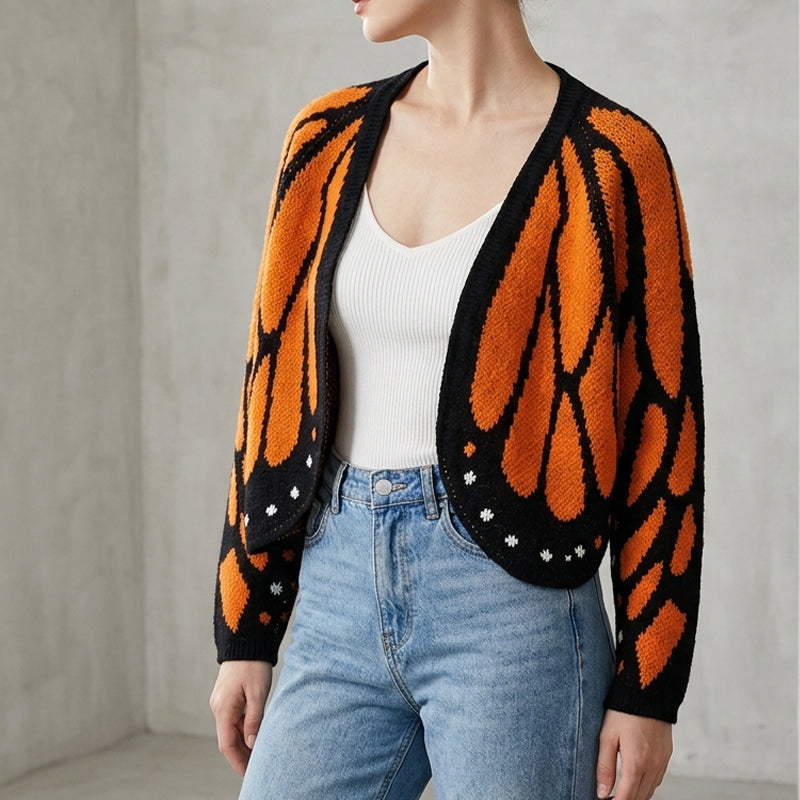 Monarch Butterfly V-Neck Knitted Cardigan
