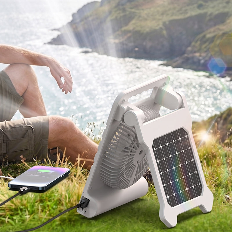 Portable Solar Charging Fan with LED Light