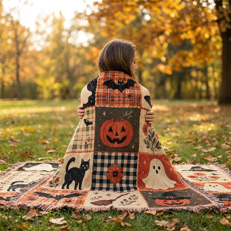 Halloween Patchwork Tassel Woven Blanket